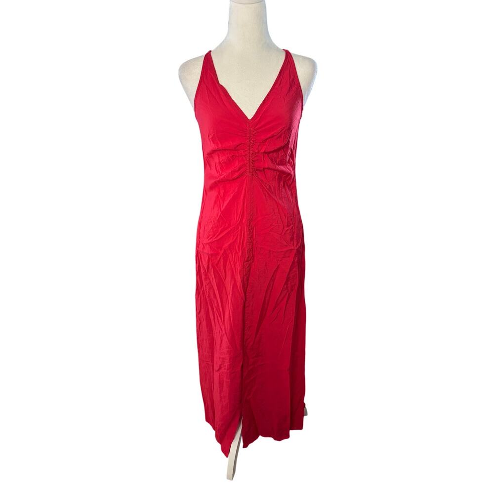 GAP Ruched Slip Midi Dress Slipper Red Strappy Back 
Small - Picture 2 of 10